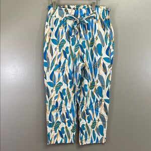 Calligraphie Women's Pants Medium Linen Blend Ankle Relaxed Summer Tropical Boho